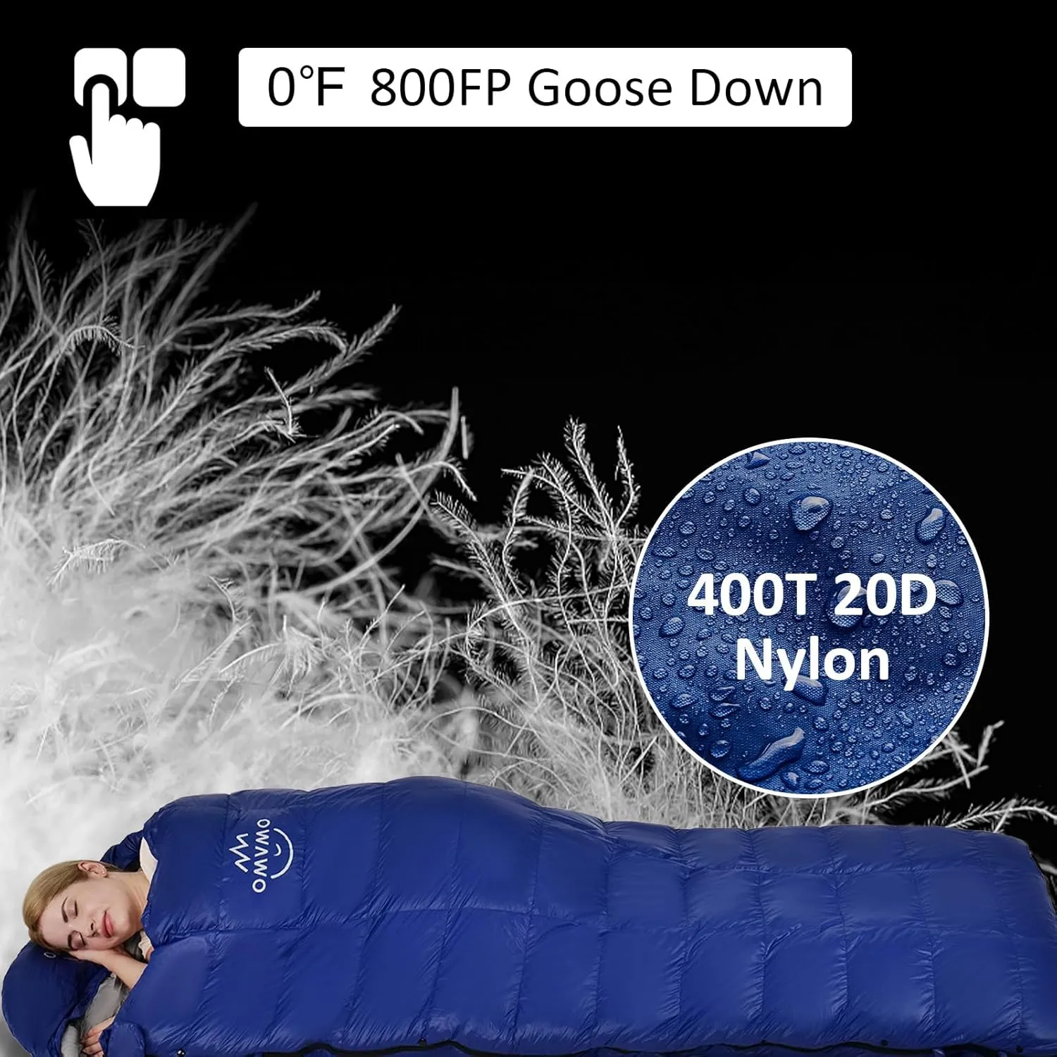 -10°F 0°F Goose Down Sleeping Bag for Adults,800 Fill Power,Ultralight Wearable 4 Season Cold Weather Rectangle Sleeping Bag for Camping Hiking,Can be Used as a Down Blanket or Cloak