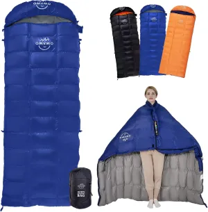 -10°F 0°F Goose Down Sleeping Bag for Adults,800 Fill Power,Ultralight Wearable 4 Season Cold Weather Rectangle Sleeping Bag for Camping Hiking,Can be Used as a Down Blanket or Cloak