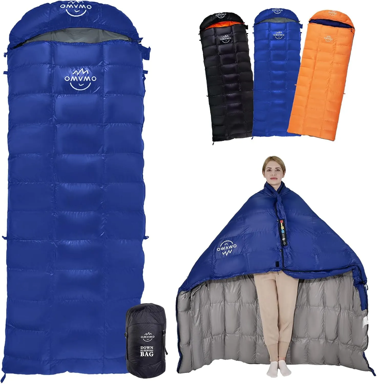-10°F 0°F Goose Down Sleeping Bag for Adults,800 Fill Power,Ultralight Wearable 4 Season Cold Weather Rectangle Sleeping Bag for Camping Hiking,Can be Used as a Down Blanket or Cloak