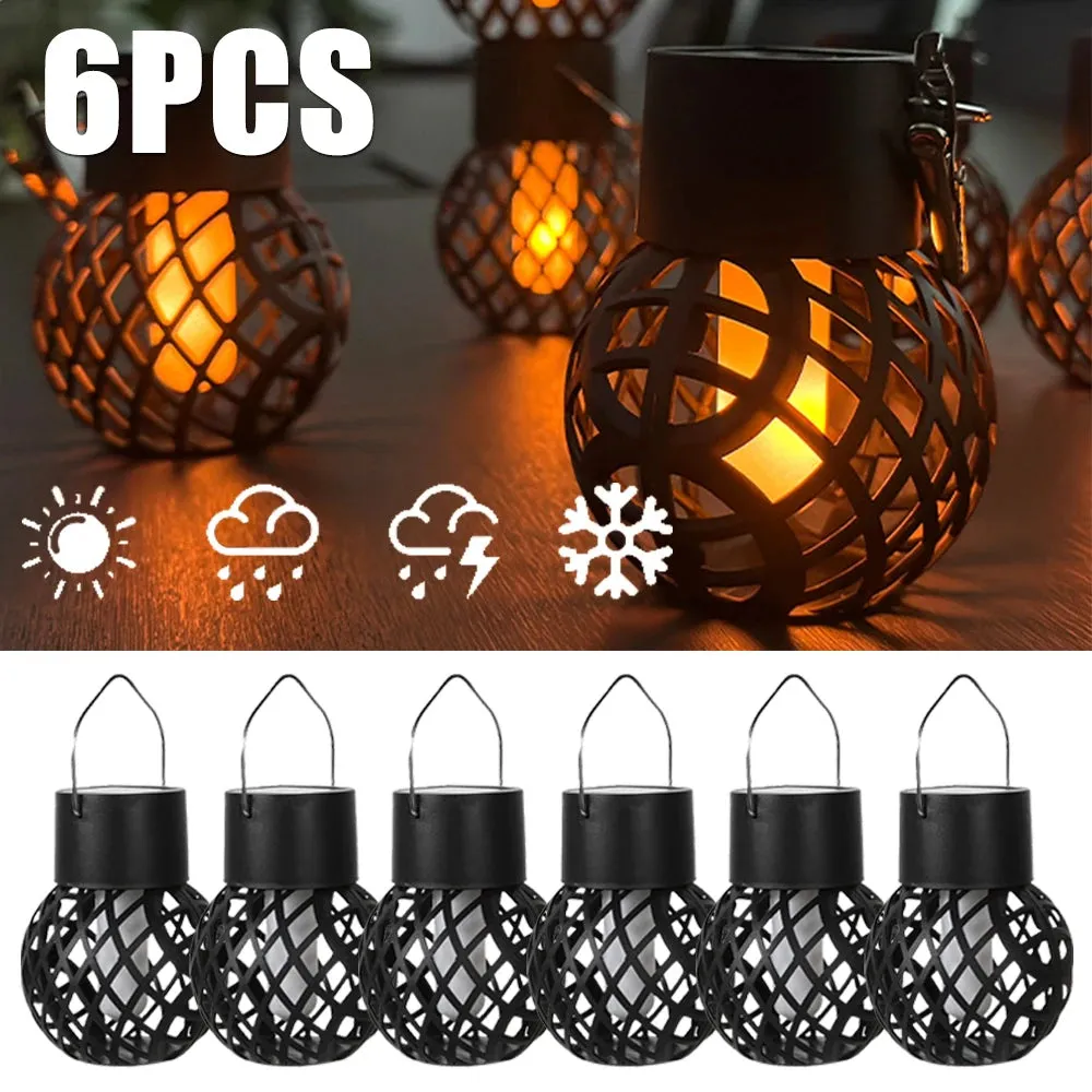 1-6Pcs LED Outdoor Flame Effect Hanging Lantern, Waterproof Solar Garden Decoration Lamp, Fairy Light for Patio, Garden, and Yard