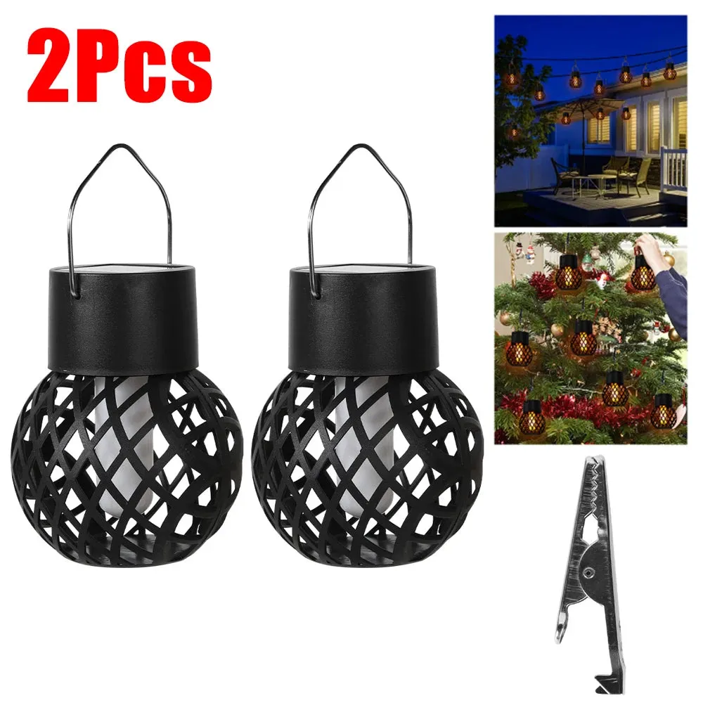 1-6Pcs LED Outdoor Flame Effect Hanging Lantern, Waterproof Solar Garden Decoration Lamp, Fairy Light for Patio, Garden, and Yard