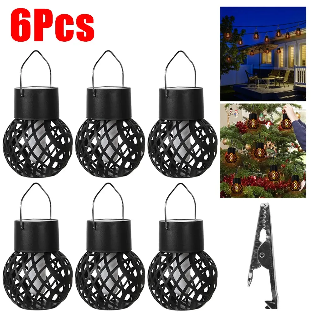 1-6Pcs LED Outdoor Flame Effect Hanging Lantern, Waterproof Solar Garden Decoration Lamp, Fairy Light for Patio, Garden, and Yard