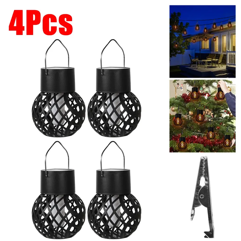 1-6Pcs LED Outdoor Flame Effect Hanging Lantern, Waterproof Solar Garden Decoration Lamp, Fairy Light for Patio, Garden, and Yard