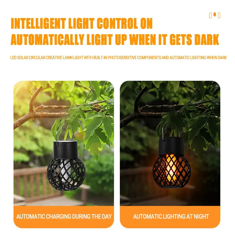 1-6Pcs LED Outdoor Flame Effect Hanging Lantern, Waterproof Solar Garden Decoration Lamp, Fairy Light for Patio, Garden, and Yard