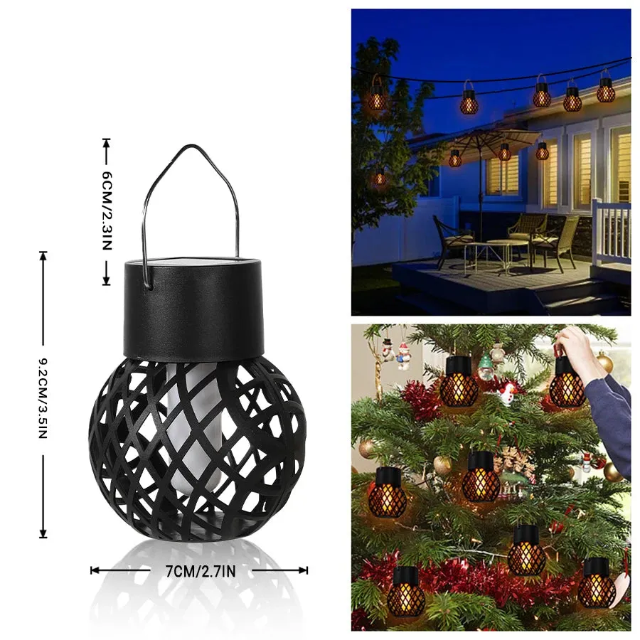 1-6Pcs LED Outdoor Flame Effect Hanging Lantern, Waterproof Solar Garden Decoration Lamp, Fairy Light for Patio, Garden, and Yard
