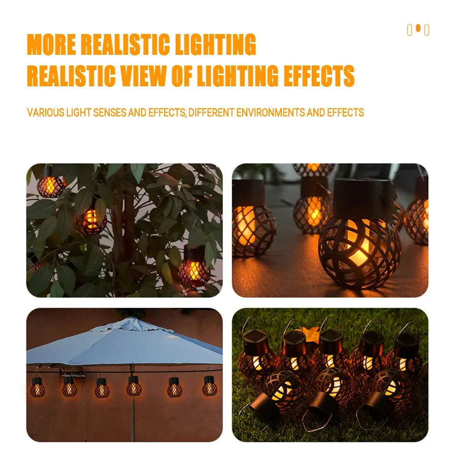 1-6Pcs LED Outdoor Flame Effect Hanging Lantern, Waterproof Solar Garden Decoration Lamp, Fairy Light for Patio, Garden, and Yard