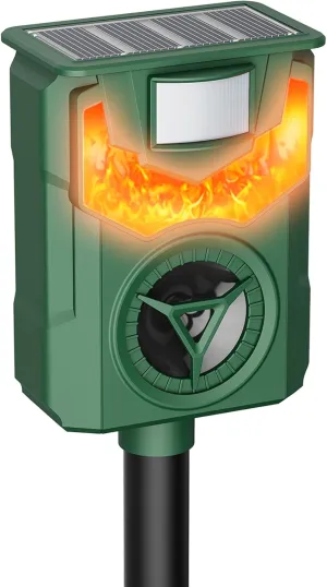 1 Pack Flame Guard Ultrasonic Animal Repellent,Outdoor Cat Deterrent with Motion Activated,Solar-Powered Squirrel,Deer,Skunk,Raccoon,Rabbit and Dog Repeller Waterproof for Yard,Garden and Plants