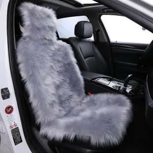 1 PC Fuzzy Faux Sheepskin Wool Fur Car Seat Cover for Auto SUV Trucks Universal Fit, Soft Plush Synthetic Wool Buck Fur Fluffy Car Seat Cushions by FLMaples(Dark Grey)