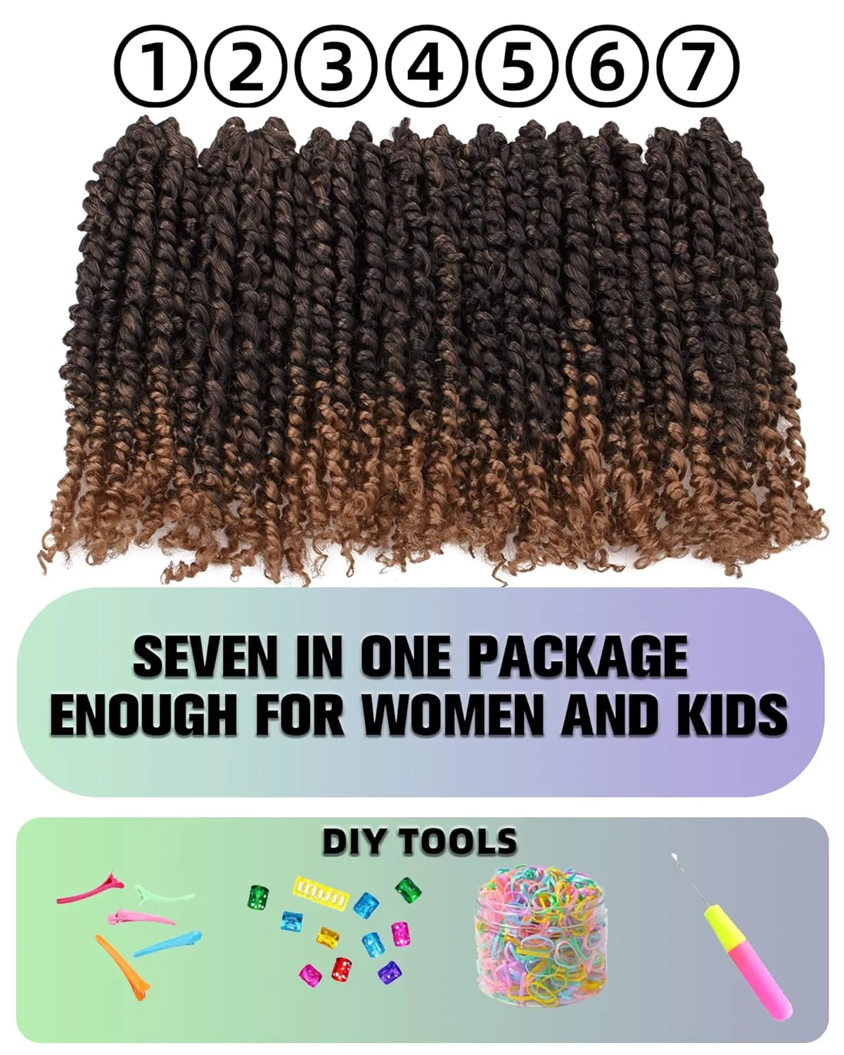 10 Inches 7 Packs Pre Looped Pretwisted Passion Twist Crochet Hair for Black Women and Kids-Ombre Blonde,Soft Hair Extensions Braided by Synthetic Spring Kinky Twist Bohemian Curl(10"-7 Packs,T1B/27)