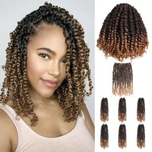 10 Inches 7 Packs Pre Looped Pretwisted Passion Twist Crochet Hair for Black Women and Kids-Ombre Blonde,Soft Hair Extensions Braided by Synthetic Spring Kinky Twist Bohemian Curl(10"-7 Packs,T1B/27)