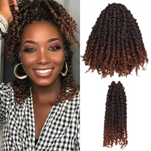 10 Inches 8 Packs Pre Looped Pretwisted Passion Twist Crochet Hair for Black Women and Kids-Ombre Brown,Soft Hair Extensions Braided by Synthetic Spring Kinky Twist Bohemian Curls(10"-8 Packs,T1B/30)