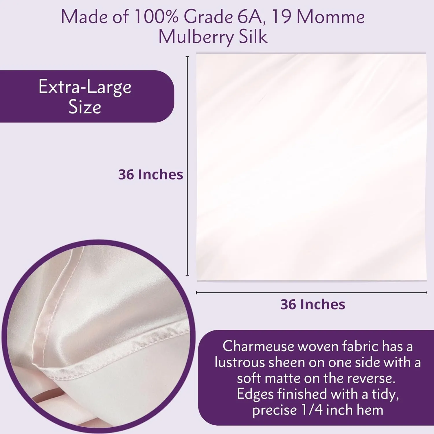 100% Pure Mulberry Silk Head Scarf - 36" Square, 19 Momme, Women's Hair Wrap | Maintains Style, Reduces Frizz, Aids Growth