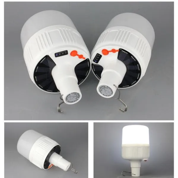 100W 42LED Solar Power 5 Lighting Modes Rechargeable Outdoor Camping Light Bulb Emergency Light for Tent Patio Porch Garden BBQ Night Markets Power Failure