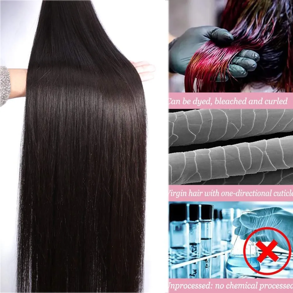 10A Straight Human Hair Bundles (14 16 18 Inch) 100% Unprocessed Brazilian Virgin Weave Bundles Human Hair Extensions Natural Color Double Weft No Split Softness Bundles Full And Thick