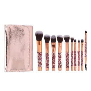 10pcs Makeup Brushes Set with Storage Bag, Portable Cosmetics Tool Kits with Soft Bristles, Elegant Brush Handle with Mini Glittering Ornaments, Cosmetics Brushes Set for Face Eye Lip Eyebrow