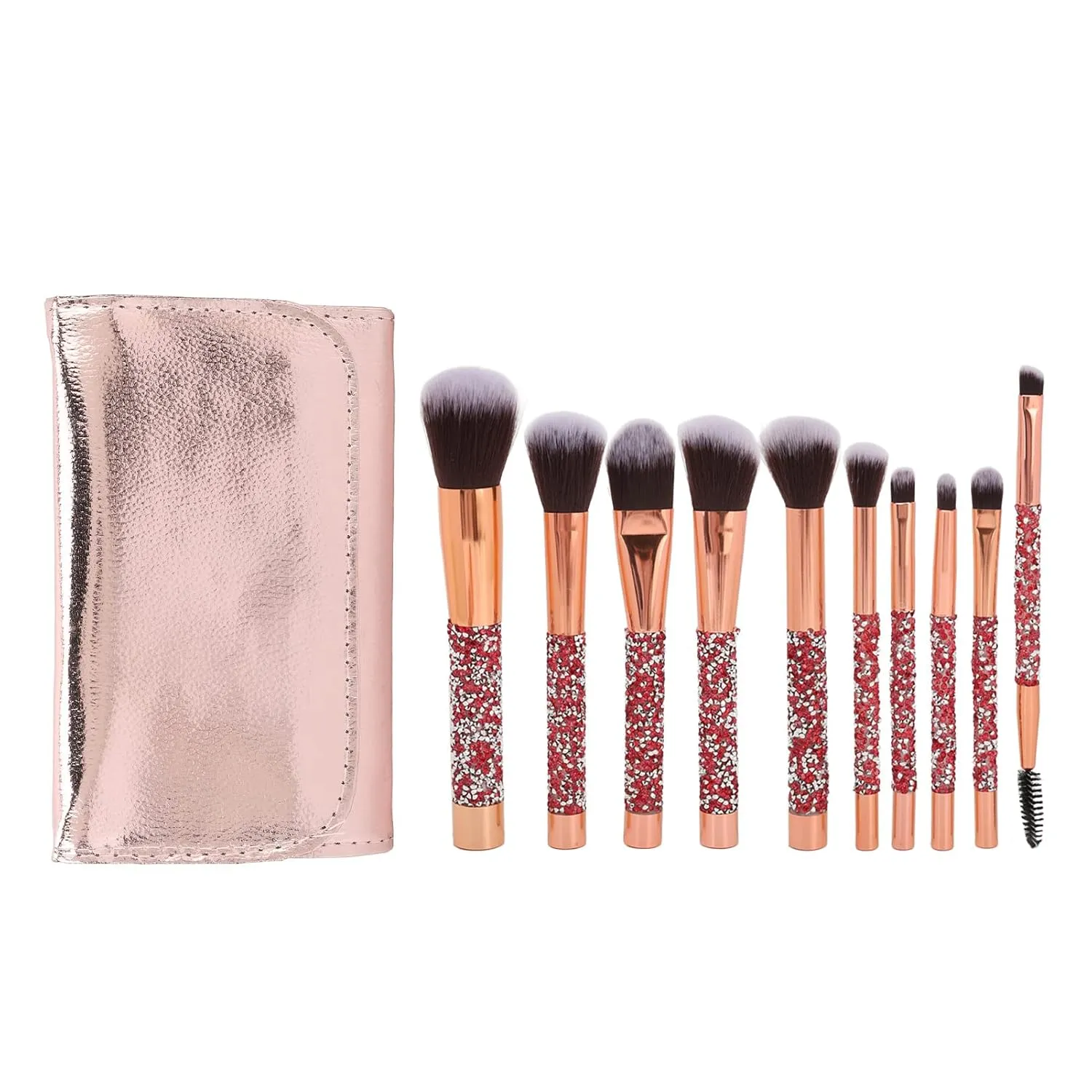 10pcs Makeup Brushes Set with Storage Bag, Portable Cosmetics Tool Kits with Soft Bristles, Elegant Brush Handle with Mini Glittering Ornaments, Cosmetics Brushes Set for Face Eye Lip Eyebrow