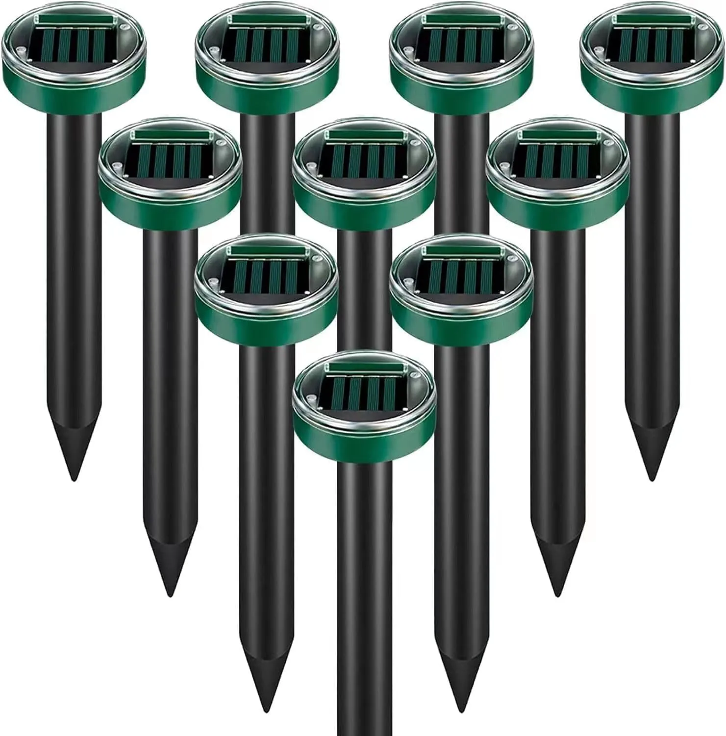 10pk Mole Repellent for Lawns Ultrasonic Solar Powered Outdoor Waterproof for Gardens Yards Moles Gophers Voles and Snakes Sonic Spikes Stakes Chaser