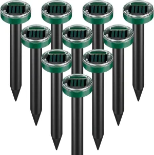 10pk Mole Repellent for Lawns Ultrasonic Solar Powered Outdoor Waterproof for Gardens Yards Moles Gophers Voles and Snakes Sonic Spikes Stakes Chaser