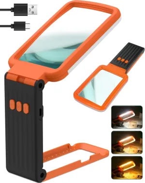 10X Magnifying Glass with Light and Stand, Rechargeable Folding Handheld Real Glass Magnifier, 3 Color Modes Dimmable Lighted Page Magnifier for Reading Small Prints, Seniors with Macular Degeneration