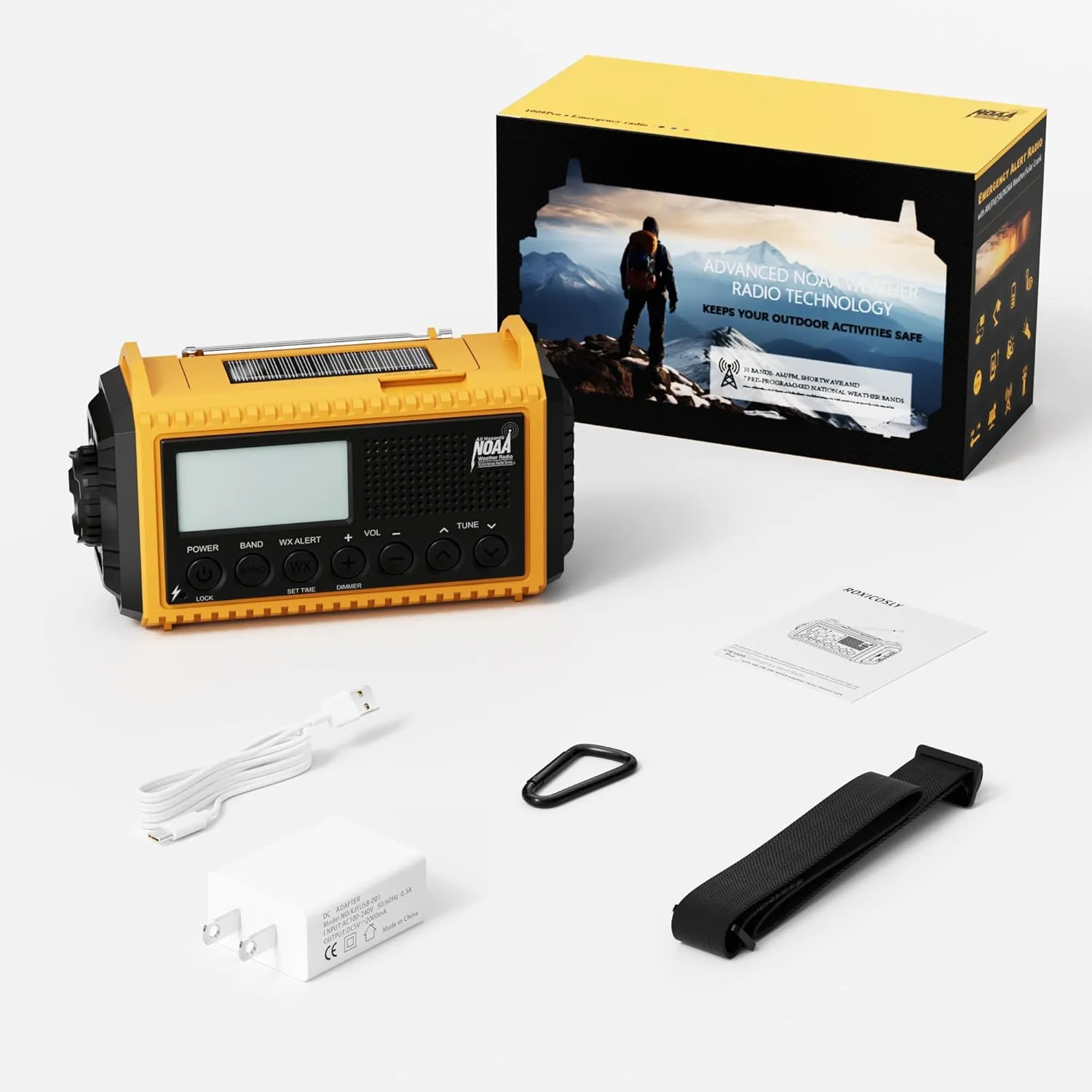 12000mAh NOAA Emergency Weather Radio, Hand Crank Emergency Radio Portable AM FM Shortwave, Solar Rechargeable Battery Powered Radio with USB-C Charger & Adapter, SOS Alert Flashlight for Home Camping