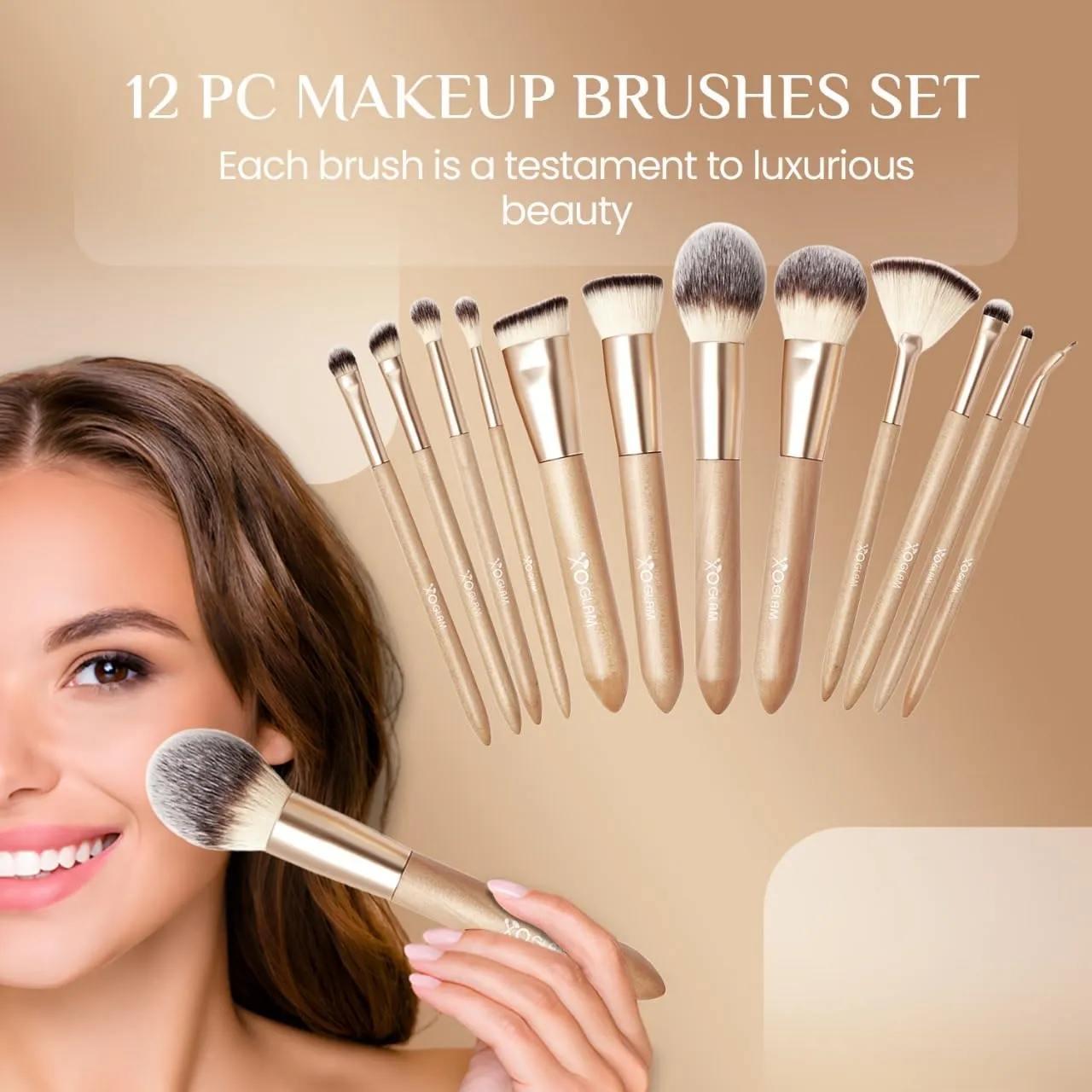 12Pcs Hugs & Kisses Wood Makeup Brush Set Premium Synthetic Blending Powder Buffer Concealer Contour Eyeshadow Crease Smudge Highlighter Cosmetics Brushes