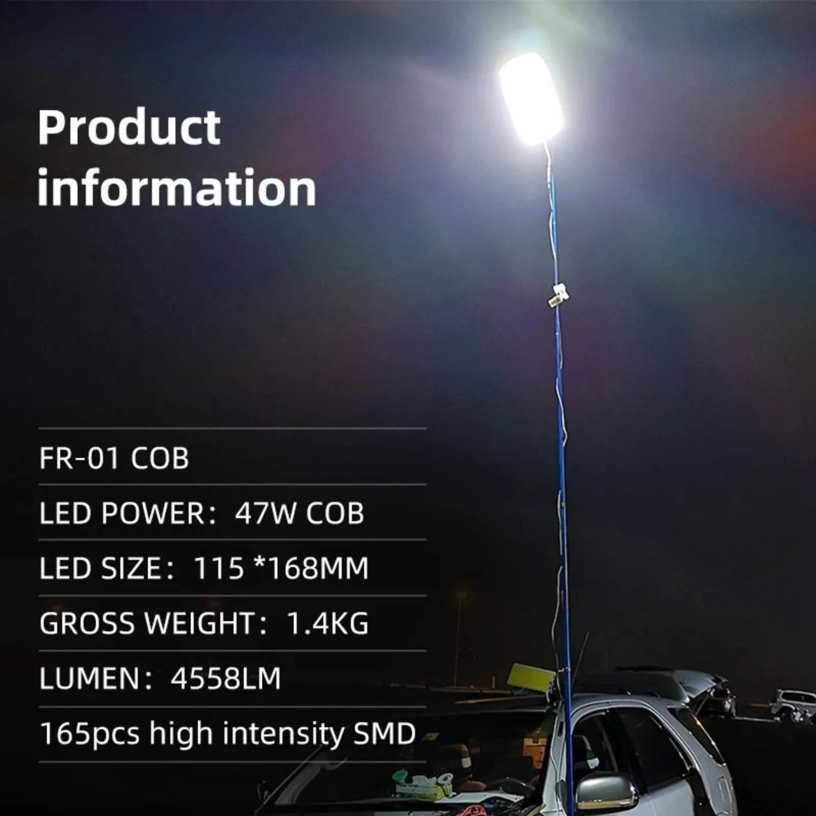 12V Car Repair COB Lantern Lamp Telescopic Light Fishing Rod Pole Camping 800w