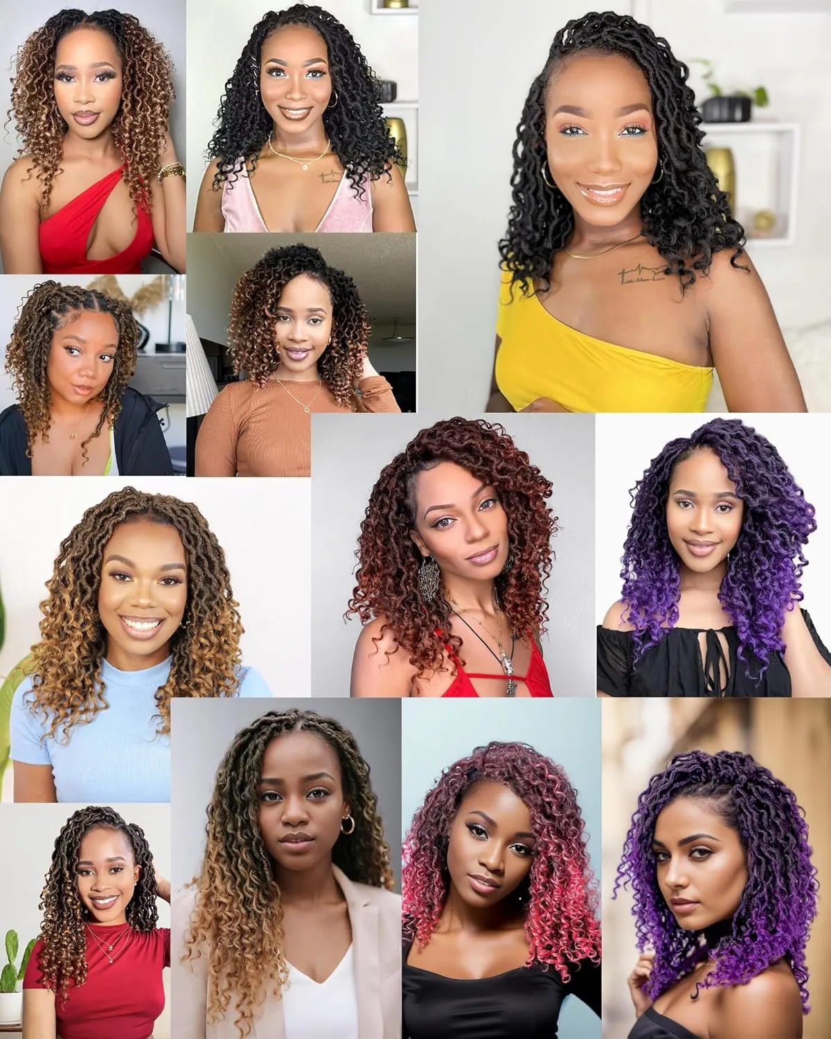 14 Inch 8 Packs Goddess Faux Locs Crochet Hair for Black Women - Natural Black, Soft River Locs, Curly With Bohemian Branch, Pre-Looped Synthetic Braiding Hair Extensions (14"-8P,1B)