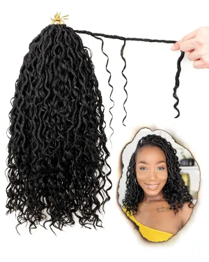 14 Inch 8 Packs Goddess Faux Locs Crochet Hair for Black Women - Natural Black, Soft River Locs, Curly With Bohemian Branch, Pre-Looped Synthetic Braiding Hair Extensions (14"-8P,1B)