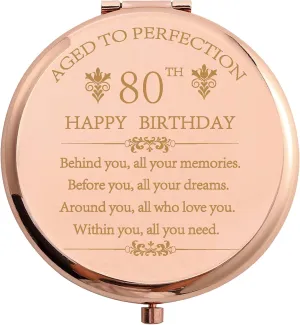 1945 80th Birthday Gifts for Woman Grandmom Mother Stainless Steel Rose Gold Compact Pocket Travel Makeup Mirror 80 Years Old Inspiration Gift Behind You All Your Mermories with Gift Box