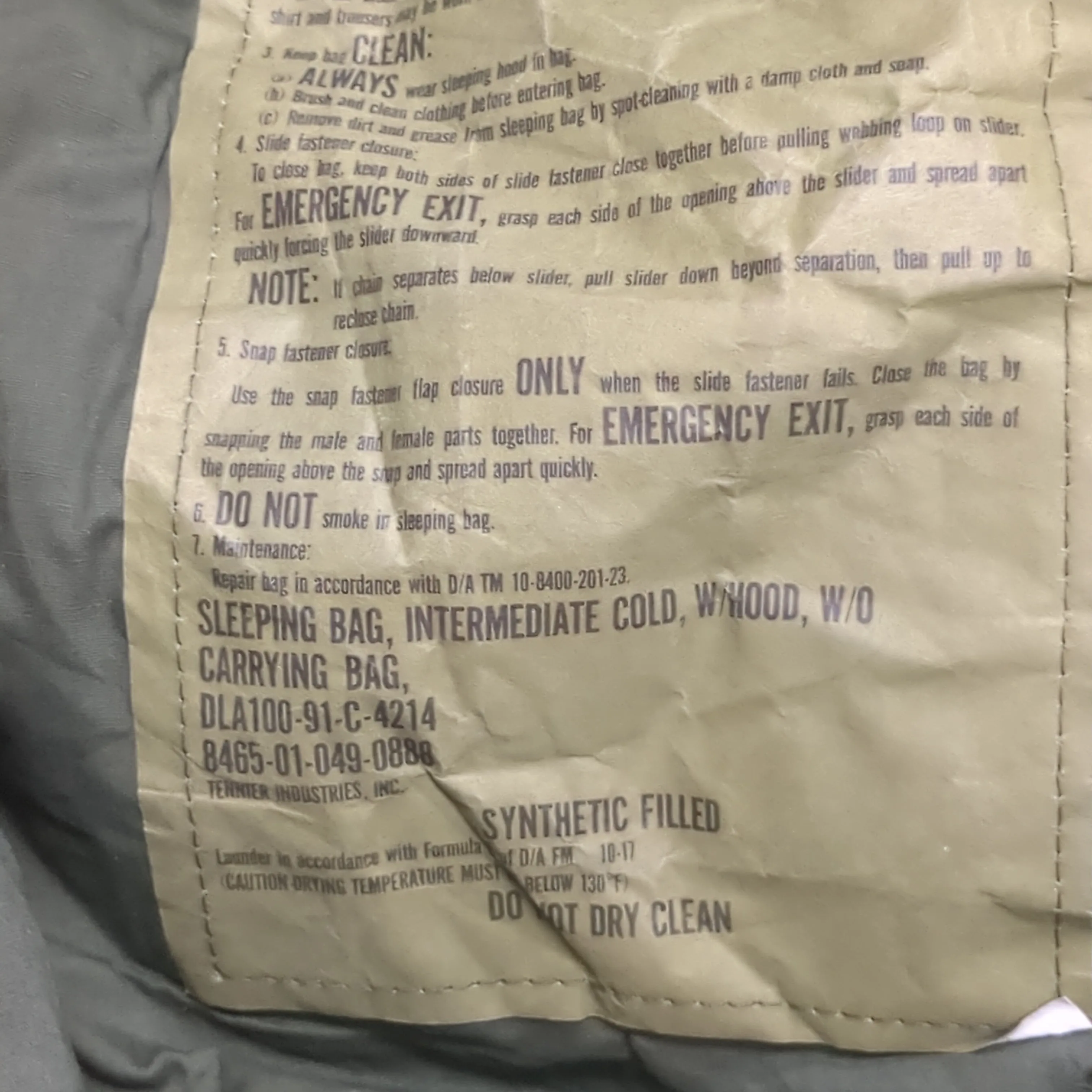1980s USGI Intermediate Cold Weather Sleeping Bag Olive Green OD (SEP161-44cr)
