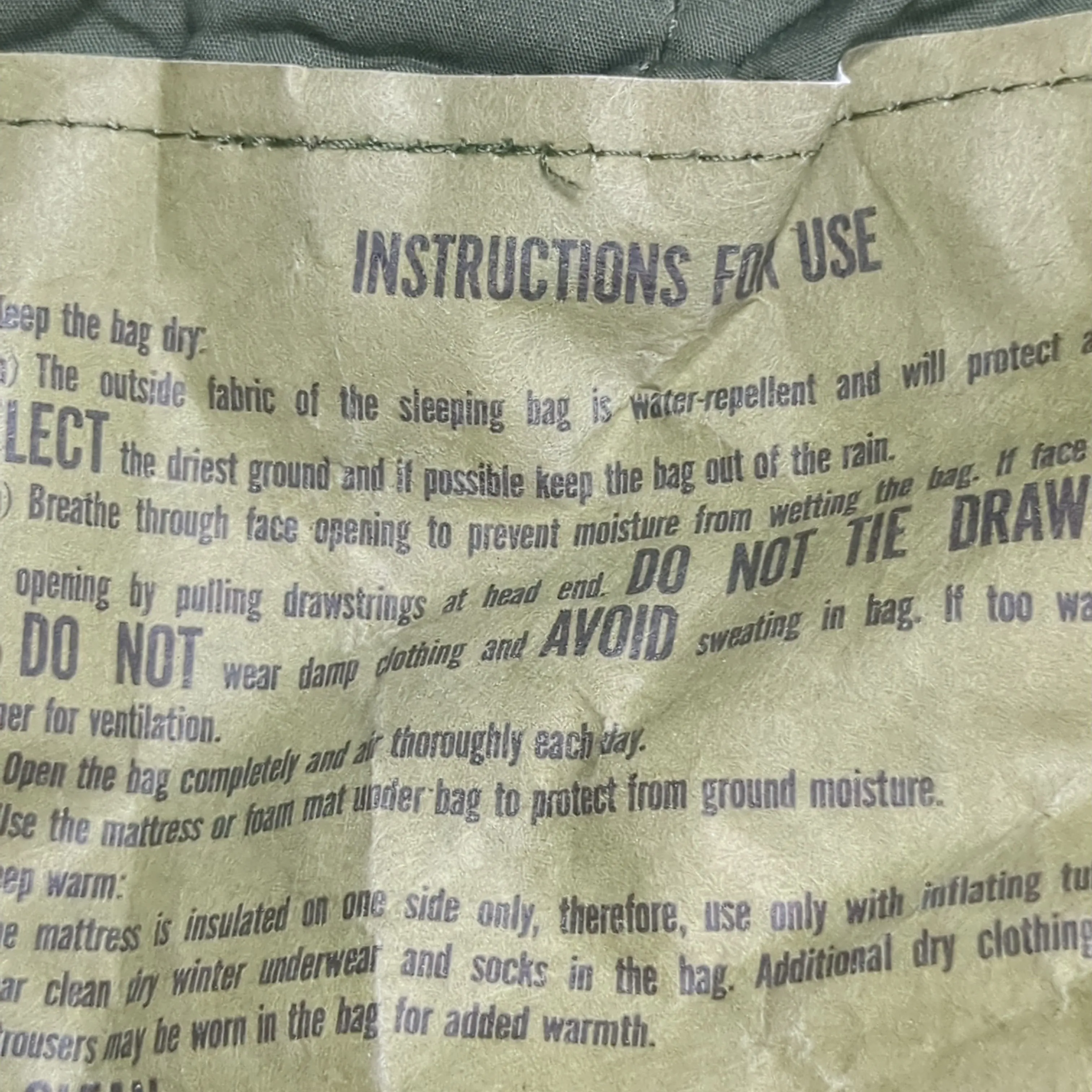 1980s USGI Intermediate Cold Weather Sleeping Bag Olive Green OD (SEP161-44cr)