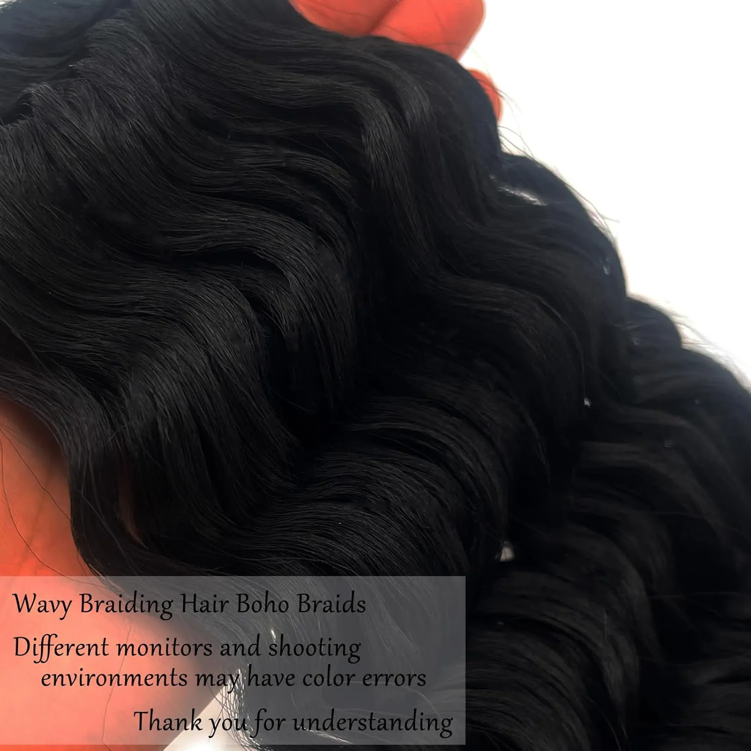1B Black Braiding Hair Pre Stretched with Curly Deep Ocean Wave Crochet Hair Boho Braids Synthetic Knotless Natural Color Bohemian Braiding Hair for Braid In Hair Extensions 5 Packs
