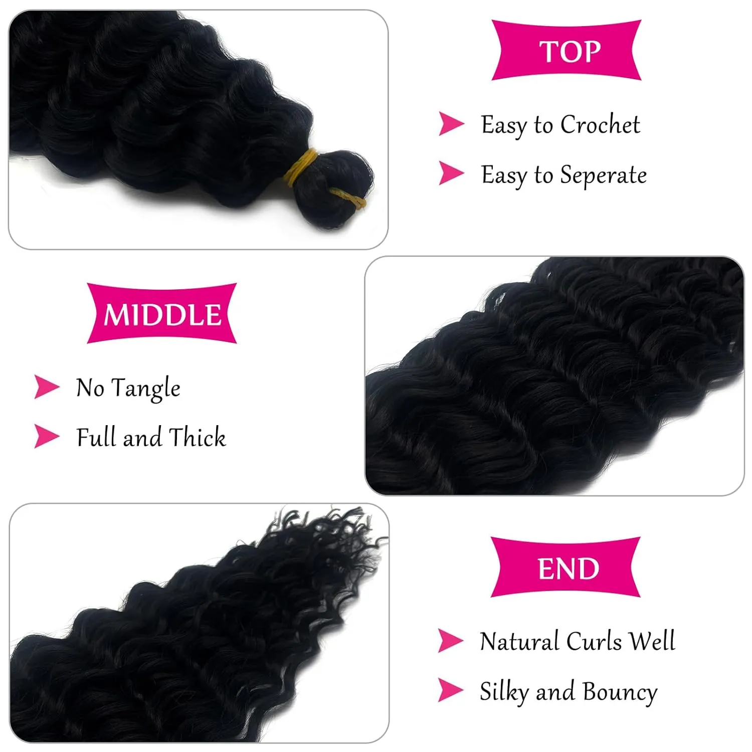 1B Black Braiding Hair Pre Stretched with Curly Deep Ocean Wave Crochet Hair Boho Braids Synthetic Knotless Natural Color Bohemian Braiding Hair for Braid In Hair Extensions 5 Packs