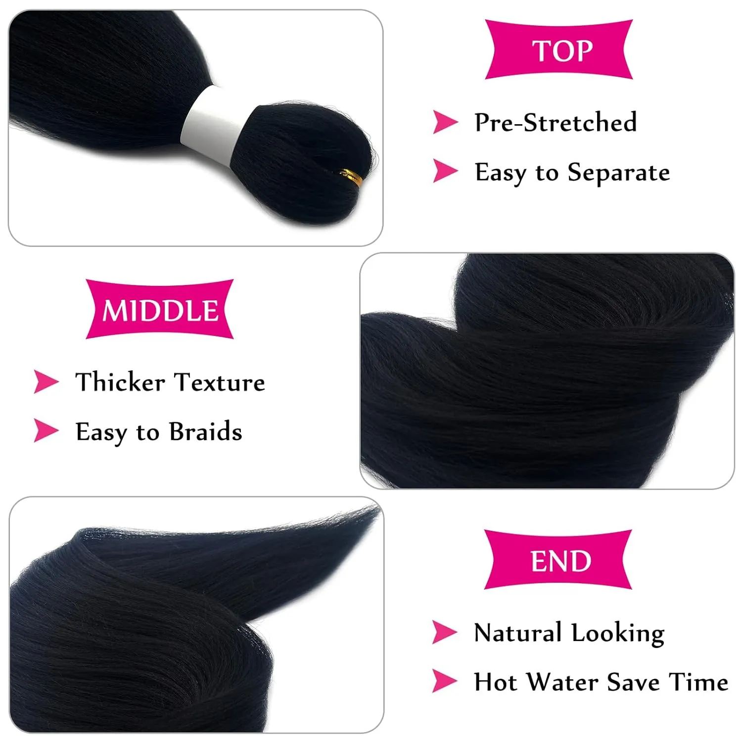 1B Black Braiding Hair Pre Stretched with Curly Deep Ocean Wave Crochet Hair Boho Braids Synthetic Knotless Natural Color Bohemian Braiding Hair for Braid In Hair Extensions 5 Packs