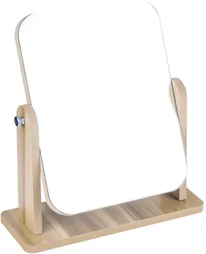 1pc Wooden Vanity Mirrors Makeup Mirror with Lights Beauty Tabletop Square Mirror Tabletop Makeup Mirror Rotatable Makeup Mirror Tabletop Mirror Touch Screen Bamboo Standing Mirror