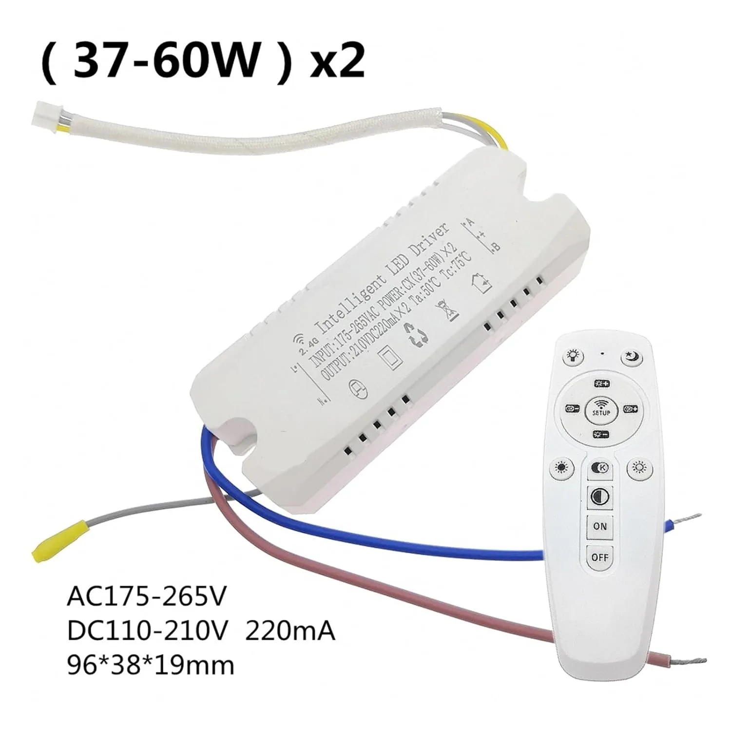1pcs AC220V 2.4G Remote Control Intelligent LED Driver 8-24W 25-40W 37-60W X2 X4 X6 220mA Color Changeable Dimming Transformer(2Pin-(37-60W) x6)