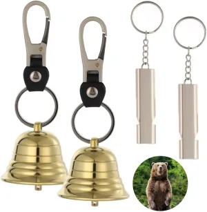 2 Brass Bear Bells with Loud Emergency Whistles, Perfect for Hiking, Climbing, and Outdoor Survival Activities