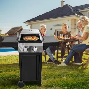 2 Burner Gas Grill and Pizza Oven Combo for Outdoor Cooking, Portable Design, 24,600 BTUs
