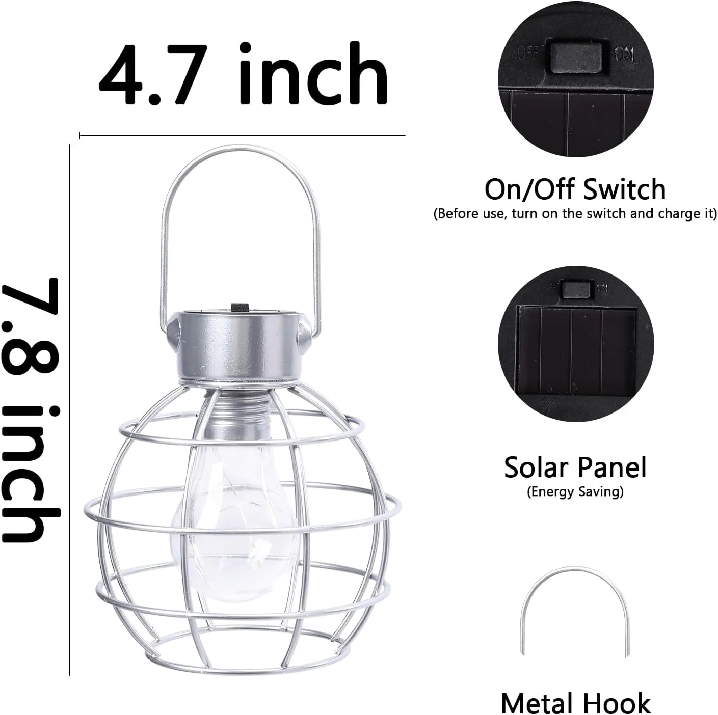 2 Pack Solar Lanterns Outdoor Hanging Lights, Metal Solar Lantern Outdoor Waterproof Auto On/Off Solar Light for Patio Backyard Pathway Porch, Silver