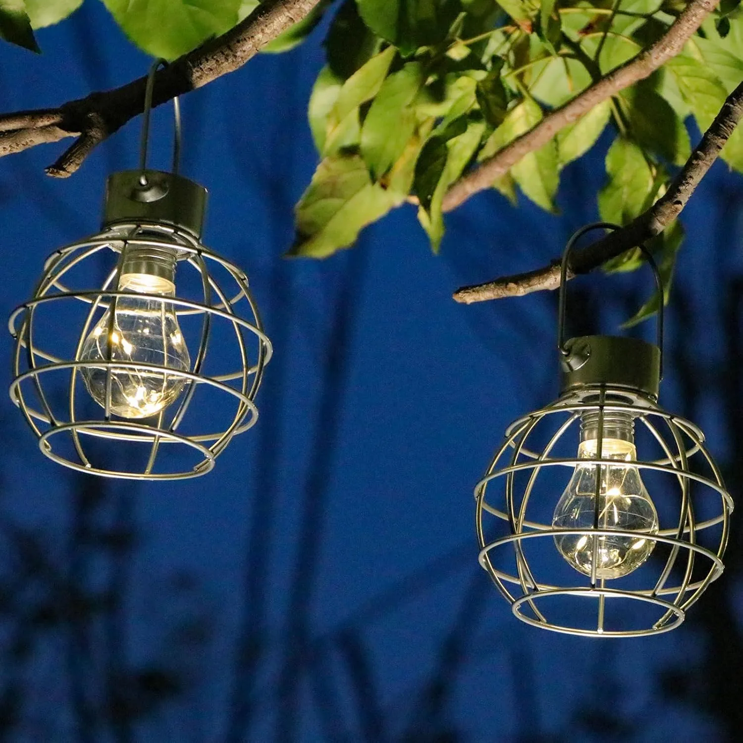 2 Pack Solar Lanterns Outdoor Hanging Lights, Metal Solar Lantern Outdoor Waterproof Auto On/Off Solar Light for Patio Backyard Pathway Porch, Silver
