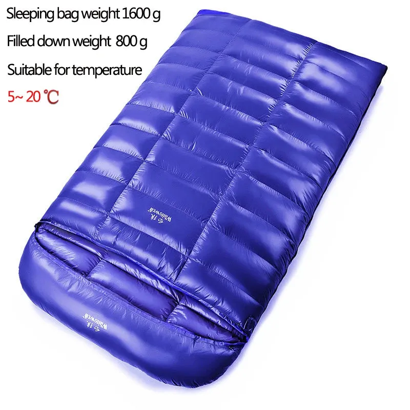 2-Person White Goose Down Filled Camping or Home Sleeping Bag - Thin and Suitable for Warm Weather