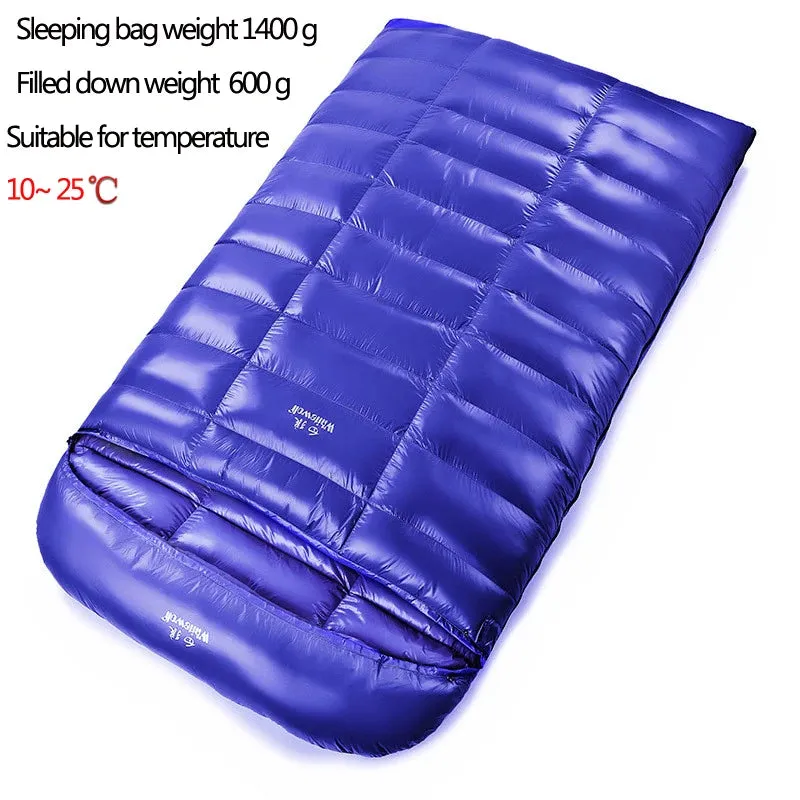 2-Person White Goose Down Filled Camping or Home Sleeping Bag - Thin and Suitable for Warm Weather