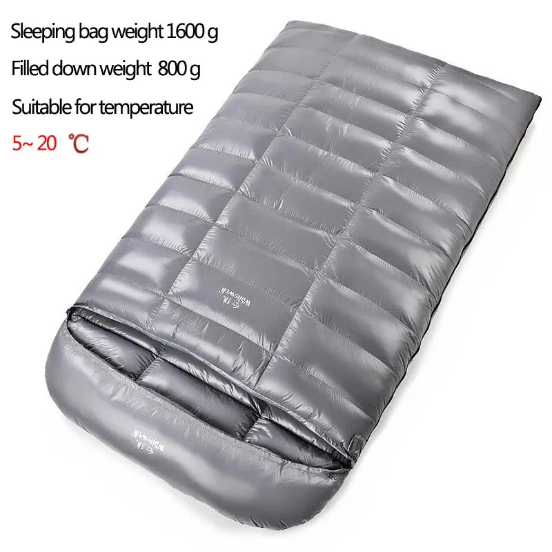 2-Person White Goose Down Filled Camping or Home Sleeping Bag - Thin and Suitable for Warm Weather