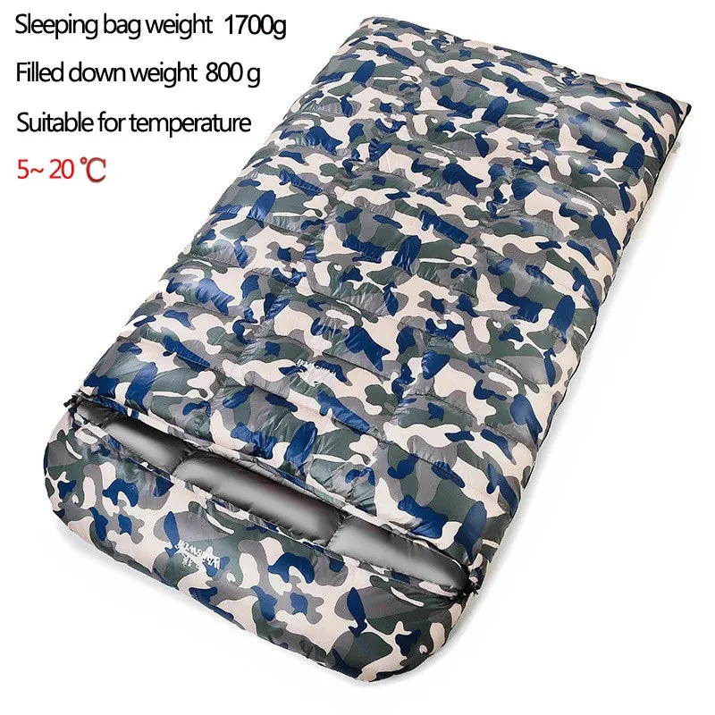 2-Person White Goose Down Filled Camping or Home Sleeping Bag - Thin and Suitable for Warm Weather