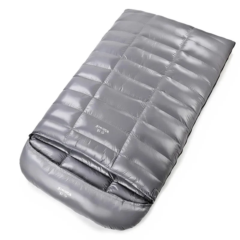 2-Person White Goose Down Winter Sleeping Bag - Outdoor Camping Envelope Style, 220x130CM