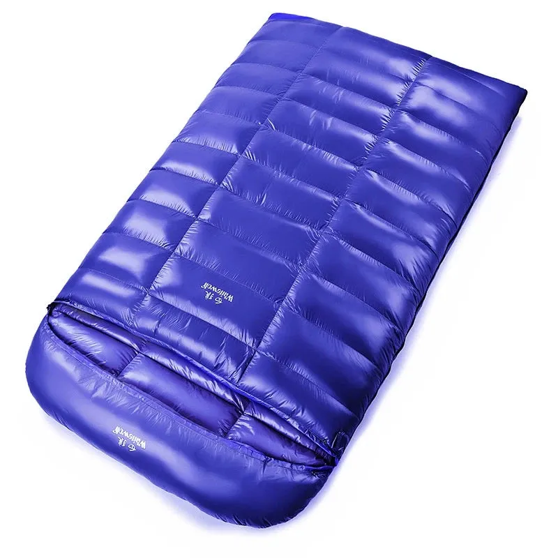 2-Person White Goose Down Winter Sleeping Bag - Outdoor Camping Envelope Style, 220x130CM