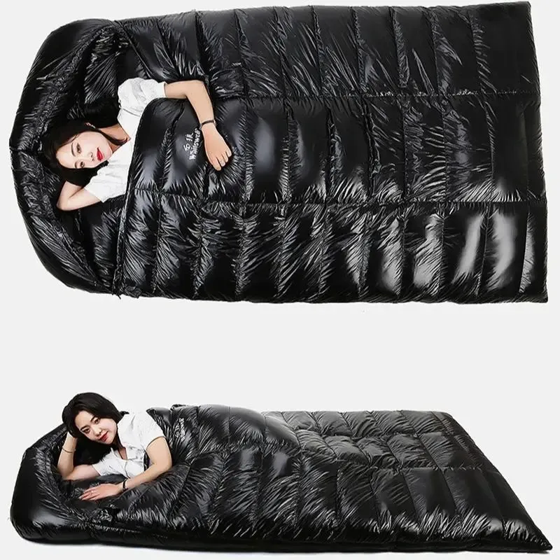 2-Person White Goose Down Winter Sleeping Bag - Outdoor Camping Envelope Style, 220x130CM