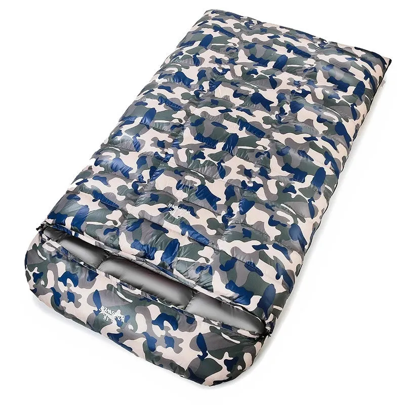 2-Person White Goose Down Winter Sleeping Bag - Outdoor Camping Envelope Style, 220x130CM