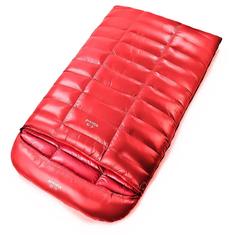 2-Person White Goose Down Winter Sleeping Bag - Outdoor Camping Envelope Style, 220x130CM
