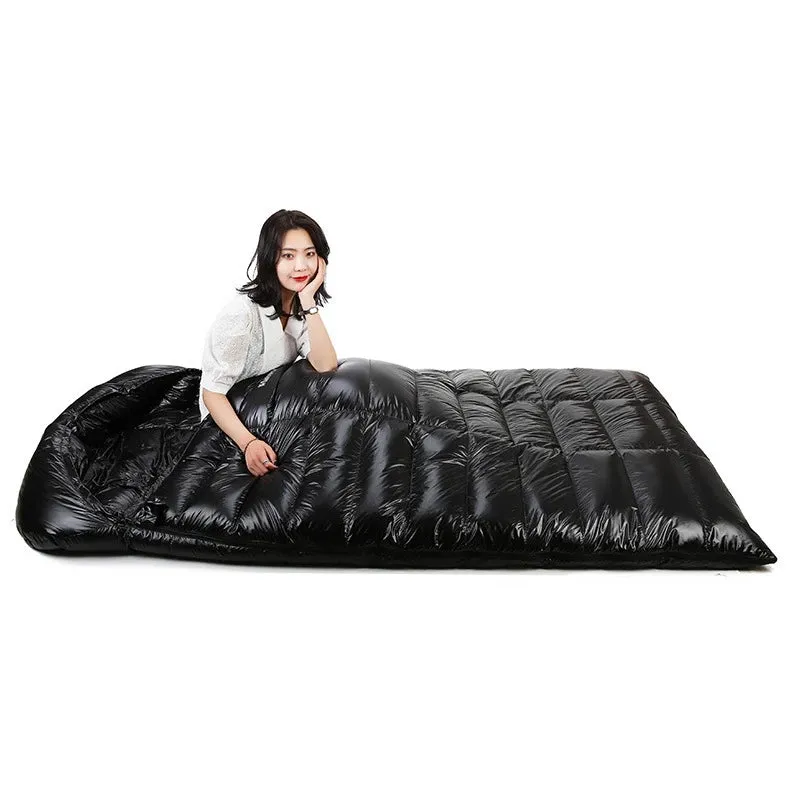 2-Person White Goose Down Winter Sleeping Bag - Outdoor Camping Envelope Style, 220x130CM